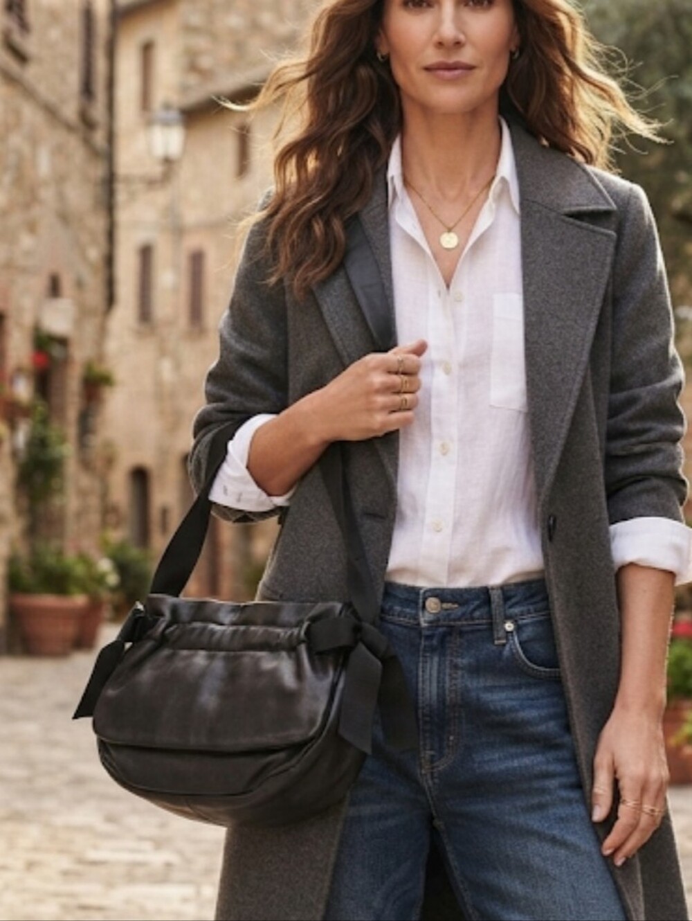 DKNY Women Black Shoulder Bag with Bow Accents Leather Mini